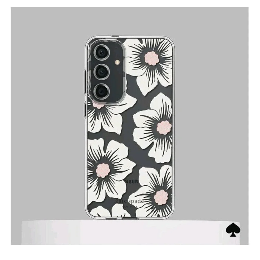 Kate Spade New York Samsung Galaxy S24 Plus Antimicrobial Hollyhock Floral Clear